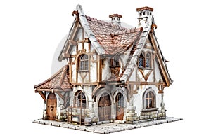 3D Isolated Medieval House Against A Transparent Background. Medieval Fantastic House Concept