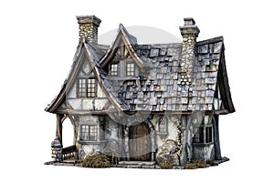 3D Isolated Medieval House Against A Transparent Background. Medieval Fantastic House Concept