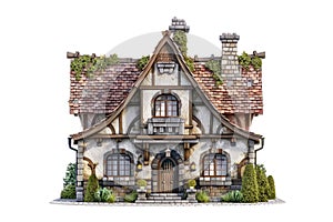 3D Isolated Medieval House Against A Transparent Background. Medieval Fantastic House Concept