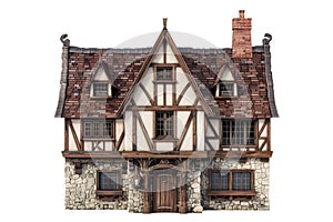 3D Isolated Medieval House Against A Transparent Background. Medieval Fantastic House Concept