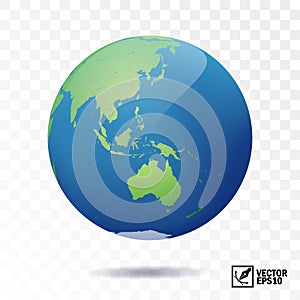 3D isolated vector earth, globe with view of the continents of Australia and Eurasia