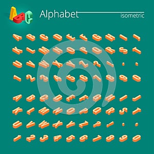 3d isometric alphabet vector font. Isometric letters, numbers and symbols. Three-Dimensional stock vector typography for