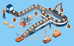 3D isometric Automated Warehouse Robots and Smart warehouse technology Concept with Warehouse Automation System and Autonomous