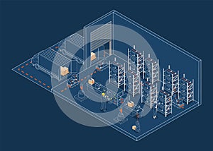 3D isometric Automated Warehouse Robots and Smart warehouse technology Concept with Warehouse Automation System and Autonomous