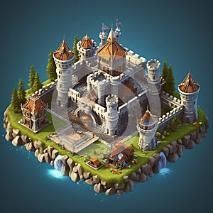 3D Isometric Big Castle in Clash of Clans Game. Generative AI