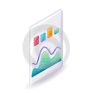 3D Isometric. Cartoon icons. Large chart with growth and fall indicators. Sales, increase money. Vector illustration