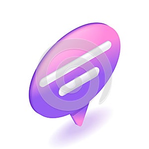 3D Isometric. Cartoon icons, Pink Purple Speech Bubble for text. Notification concept. Chat message. Notification