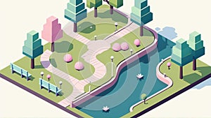 3d isometric city park. Vector illustration. City park.