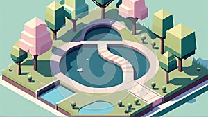 3d isometric city park. Vector illustration. City park.