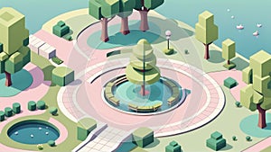 3d isometric city park. Vector illustration. City park.