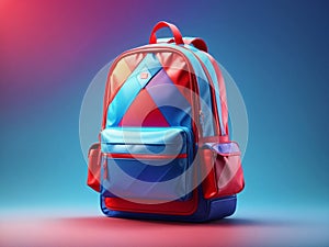 3d isometric colorful school bag on gradient background