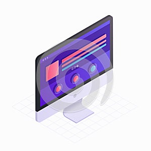 3D Isometric computer screen in flat design vector illustration. LCD monitor icon isolated on white background. Concept