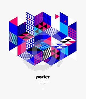 3D isometric cubic design vector geometric abstract background, modern city abstraction theme, construction buildings and blocks