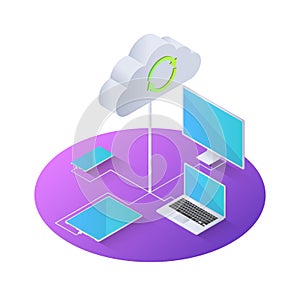 3d isometric electronics device connected to cloud computing