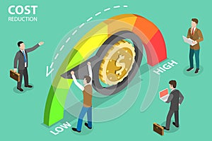 3D Isometric Flat Vector Concept of Cost Reduction, Dollar Rate Decrease.