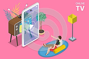 3D Isometric Flat Vector Concept of Mobile Smart TV.