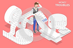 3D Isometric Flat Vector Concept of Money Troubles, Financial Problems.