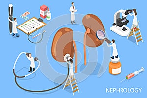 3D Isometric Flat Vector Concept of Nephrology Clinical Research.
