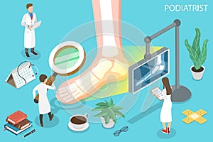 3D Isometric Flat Vector Concept of Podiatrist, Podiatric Physician Doctor.