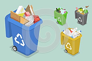 3D Isometric Flat Vector Concept of Sorting Waste for Recycling.