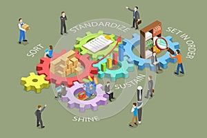3D Isometric Flat Vector Conceptual Illustration of 5S Methodology Management