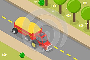 3D Isometric Flat Vector Conceptual Illustration of Agriculture Tractor