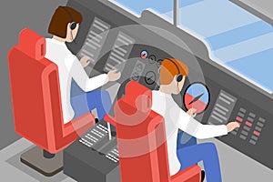 3D Isometric Flat Vector Conceptual Illustration of Airplane Cockpit