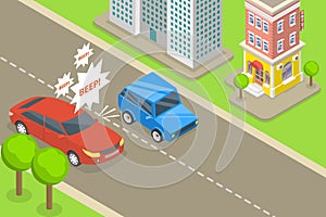 3D Isometric Flat Vector Conceptual Illustration of Angry Car Driver