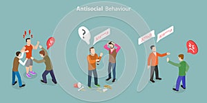 3D Isometric Flat Vector Conceptual Illustration of Antisocial Behaviour