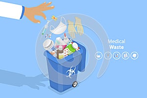 3D Isometric Flat Vector Conceptual Illustration of Biohazardous Medical Waste Disposal