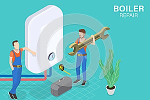 3D Isometric Flat Vector Conceptual Illustration of Boiler Repair