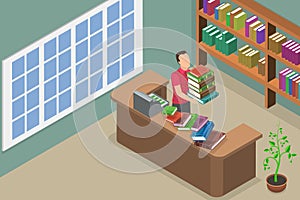 3D Isometric Flat Vector Conceptual Illustration of Bookstore or Libriary