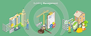 3D Isometric Flat Vector Conceptual Illustration of Building Management