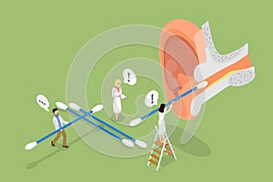 3D Isometric Flat Vector Conceptual Illustration of Cleaning The Ear Canal