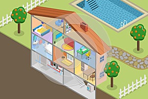3D Isometric Flat Vector Conceptual Illustration of Contemporary Energy Efficient House