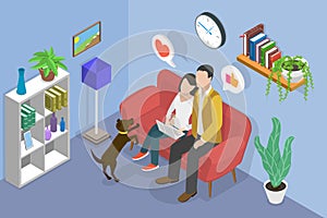 3D Isometric Flat Vector Conceptual Illustration of Couple With Laptop