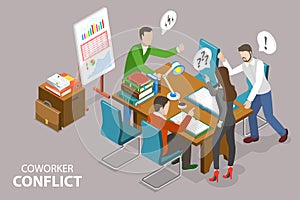 3D Isometric Flat Vector Conceptual Illustration of Coworker Conflict