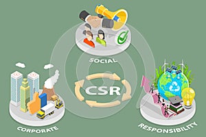 3D Isometric Flat Vector Conceptual Illustration of CSR: Corporate Social Responsibility