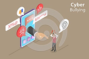 3D Isometric Flat Vector Conceptual Illustration of Cyber Bullying