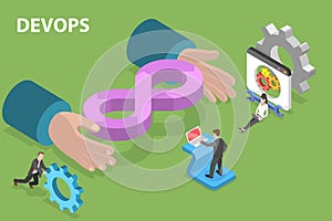 3D Isometric Flat Vector Conceptual Illustration of Devops Development and Operations