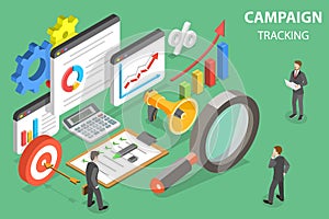 3D Isometric Flat Vector Conceptual Illustration of Digital Marketing Campaign Tracking