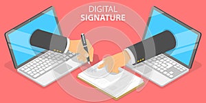3D Isometric Flat Vector Conceptual Illustration of Digital Signature.