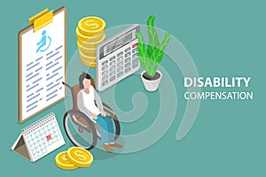 3D Isometric Flat Vector Conceptual Illustration of Disability Compensation