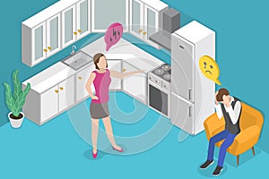 3D Isometric Flat Vector Conceptual Illustration of Domestic Violence