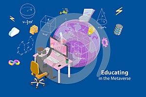 3D Isometric Flat Vector Conceptual Illustration of Educating In The Metaverse