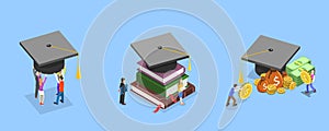 3D Isometric Flat Vector Conceptual Illustration of Education and Scholarship