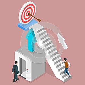 3D Isometric Flat Vector Conceptual Illustration of Elevator To Success