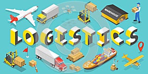 3D Isometric Flat Vector Conceptual Illustration of Global Logistics.