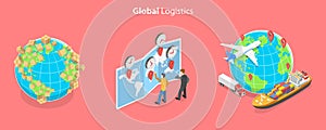 3D Isometric Flat Vector Conceptual Illustration of Global Logistics