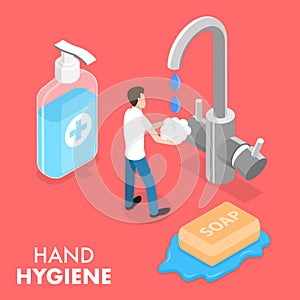3D Isometric Flat Vector Conceptual Illustration of Hand Hygeine.